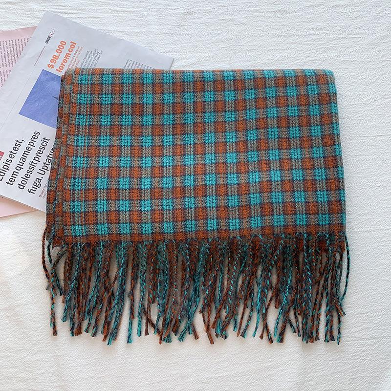 Christmas Scarf Women's 2025 New Winter Plaid Scarf Thickened Tassel Imitation Cashmere Scarf Cold-proof and Warm Shawl