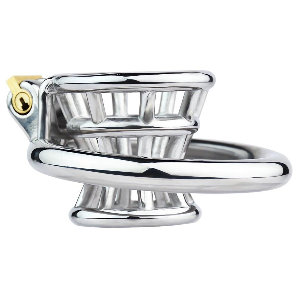 FRRK Negative Chastity Basket Metal Cage Stainless Steel Cuckold Lockdown Penis Chastity Device Sleeve Circle Ring Lock Cock Toy