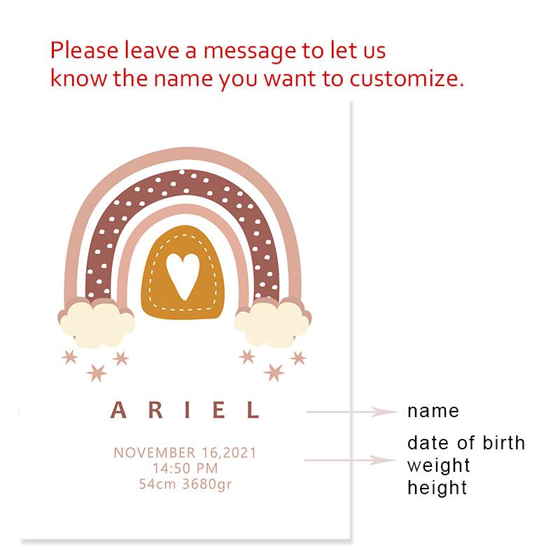 Мультфильм Радуга на заказ, данные о рождении, начальные буквы, детские холсты, картины, настенная художественная печать, фотографии, плакат, домашний декор для детской комнаты