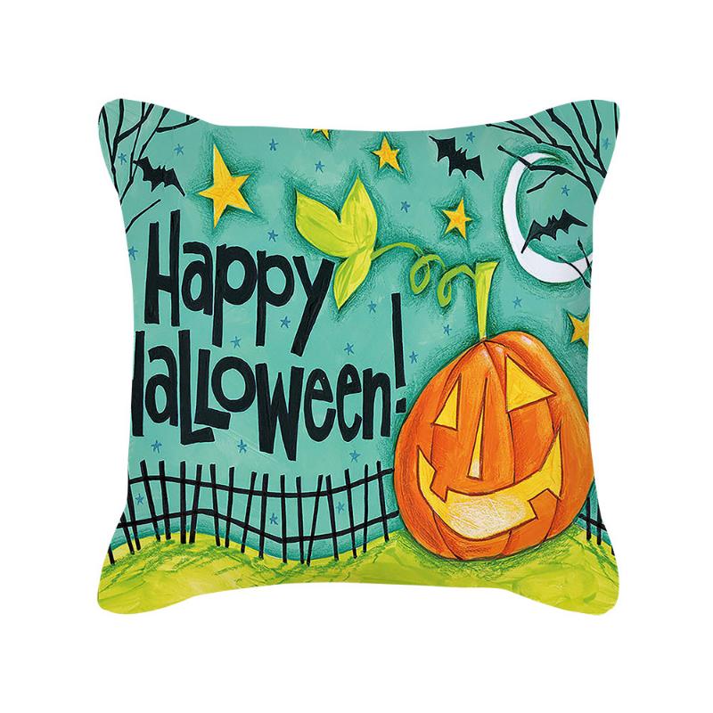 Halloween Cartoon Pumpkin Moon Bat House Decoration Pattern Pillowcase Bedroom Living Room Sofa Cinema Car Garden Pillowcase