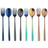 2pieces Colorful Gold Dinnerware 18/8 Stainless Steel Serving Spoon Fork Spork Set Salad Serving Spoons Kitchen Utensils