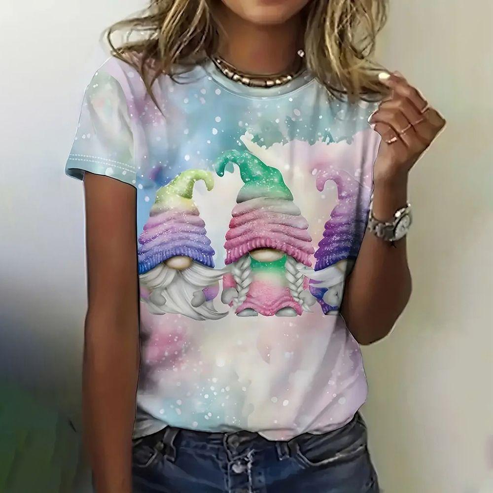 Летний топ с круглым вырезом и принтом 3D Санта-Клауса, модные повседневные женские футболки с короткими рукавами