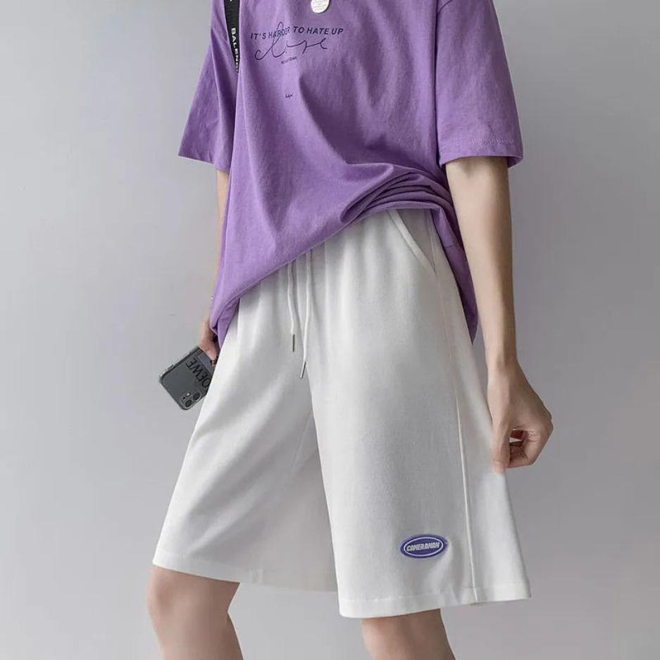 Женские спортивные шорты, летние черные свободные прямые повседневные брюки в корейском стиле с пятью точками