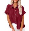 Summer Womens Casual Cotton Short Sleeve Shirt With Color Block Patching For Office Wear