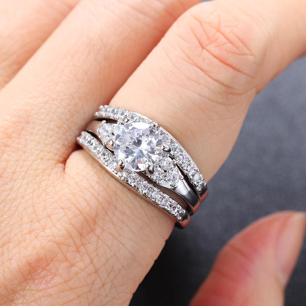 Lover Letter Promise Ring Set For Girlfriend AAA+ Cubic Zirconia Silver Color Engagement Proposal Women Jewelry Wholesale DZR017
