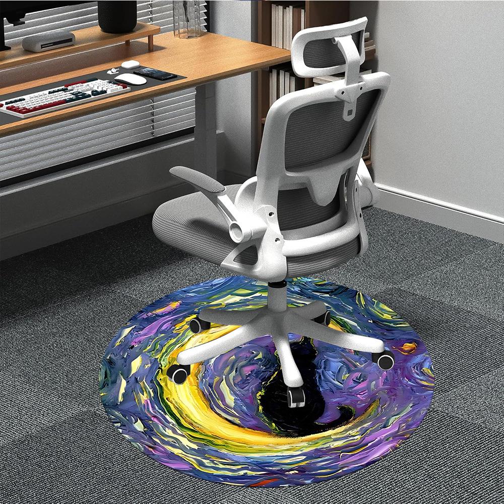 1pc Whimsical Feline Office Round Area Rug, Indoor Mat Suitable ForOffice, Under Office Chairs Bedroom Living Room Home Decor, Room Deco T180