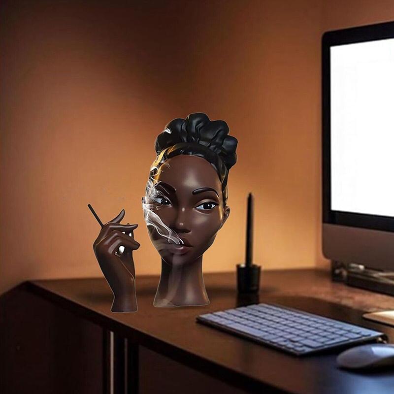 Black Woman Head Incense Burner Handmade Incense Holder Decorative Airflow Incense Burner Statue Art Decor For Aromatherapy