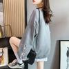 Oversized Casual Zipper Spliced Fake Two Pieces Sweatshirts Women's Letter Printed Loose Round Neck Pullovers Female Hoodie