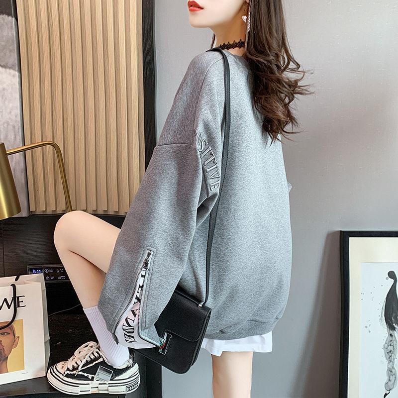 Oversized Casual Zipper Spliced Fake Two Pieces Sweatshirts Women's Letter Printed Loose Round Neck Pullovers Female Hoodie