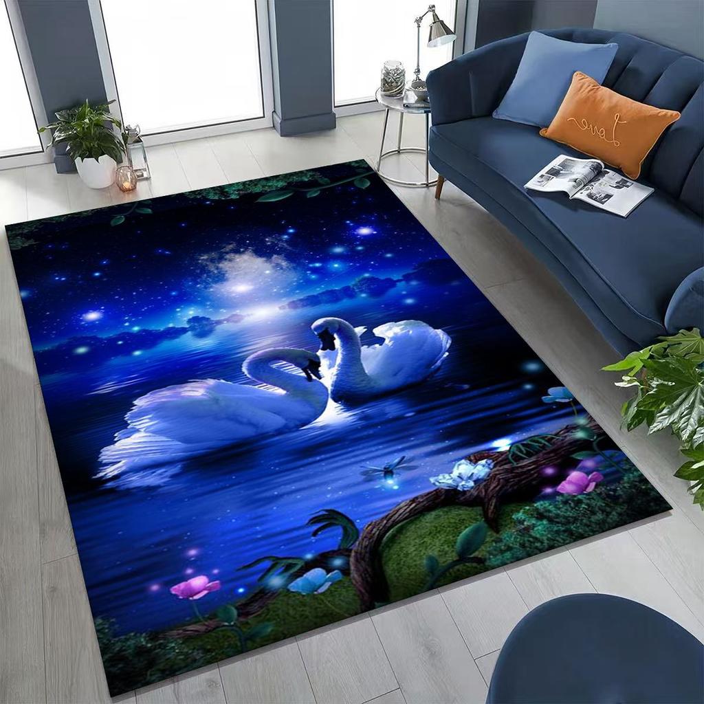 Ковер Мультфильм Искусство Лебедь Мечты Любви для Спальни Гостиной Дивана Домашний Декор Придверный коврик, Большой Детский Игровой Нескользящий Напольный Коврик Подарок