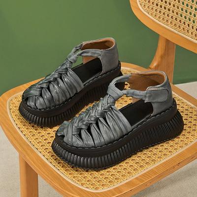 5,5 см Коровья натуральная кожа Балетки Сквозные Мэри Джейн Платформа Танкетка Ботильоны Сандалии Крючок Туфли-лодочки Балетки Женские ботинки Летняя обувь