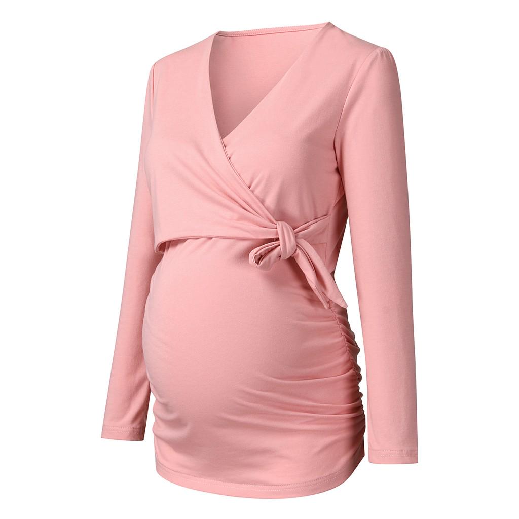 Women's Maternity Long Sleeve V-neck Shirts Tops For Breastfeeding