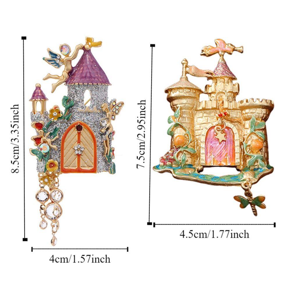 Retro Dreamy Fairy Tale Castle Brooch Elegant Suit Collar Pin Unique Enamel Brooches Daily