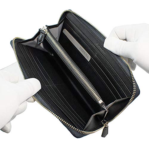 Inden Long Bundle Round Black X Black Small Checkered Pattern [Indenya] Wallet, Wallet, Y, Zipper, Deerskin, Lacquer, 2111-01-167