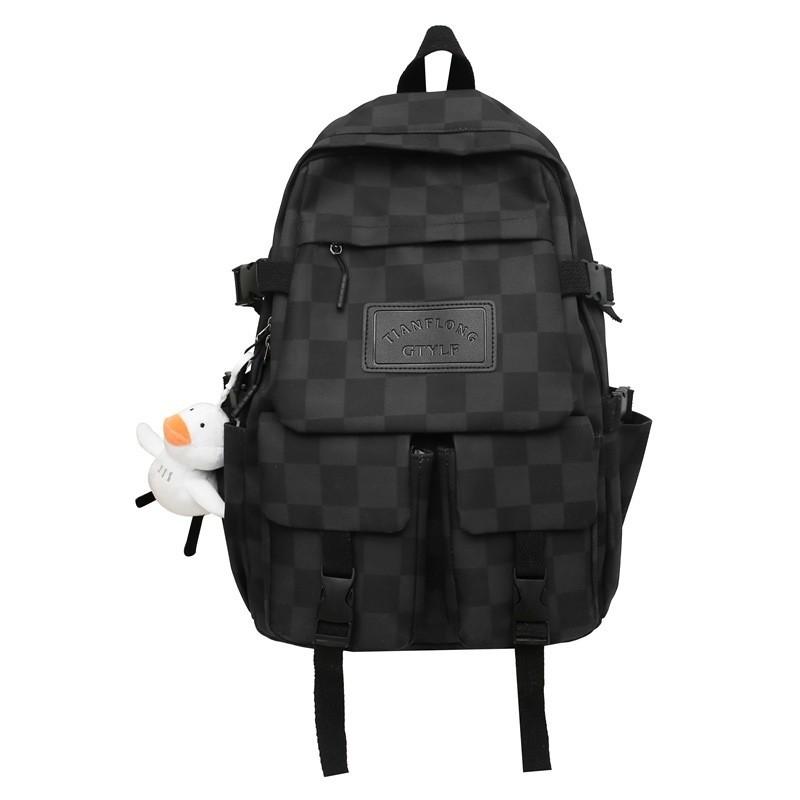 Academy Style Plaid Backpack For Women 2023 New Cross-border Middle School Student Bag Large Capacity Travel Double Shoulder Bag White