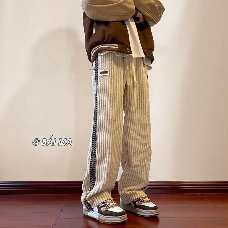 Винтажные вельветовые брюки широкого покроя из синели для мужчин