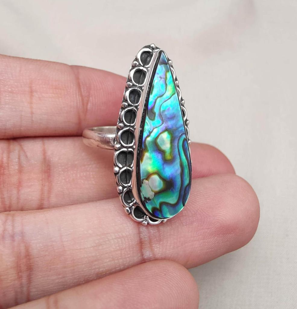 Abalone Shell Ring: 925 Sterling Silver Boho Statement Jewelry