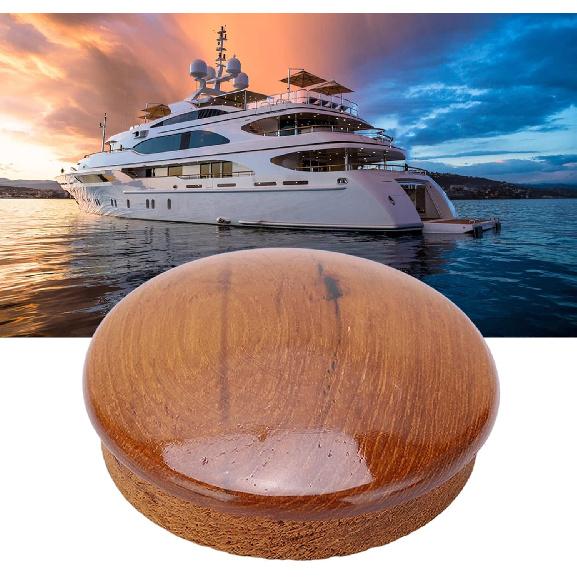Qiilu Boat Steering Wheel Center Cap Marine Steering Wheel Center Cap 63.5mm/2.5in Teak Wood Gloss Finish for Yachts Boats