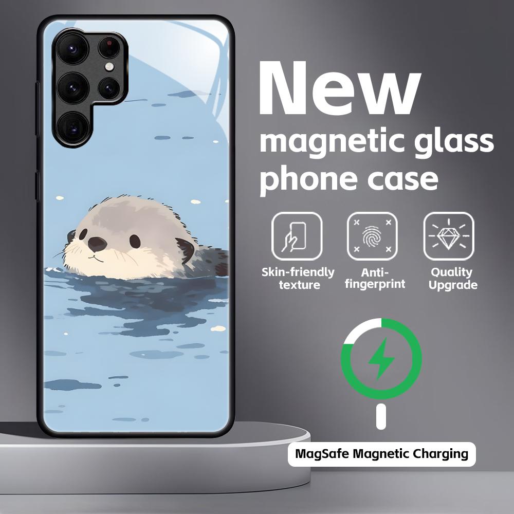 Милый Чехол для Телефона с Выдрой Для Samsung S26 S25 S24 S23 S22 S21 Plus Ultra Note20 Стеклянный Магнитный Чехол