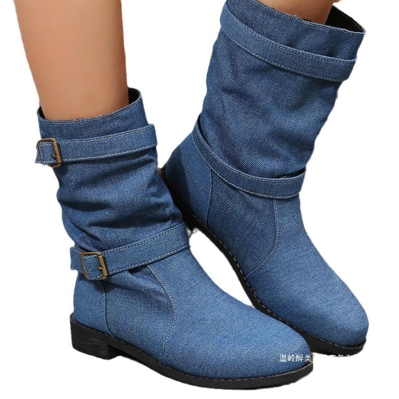 Туфли с пряжкой, полусапоги на толстой подошве с круглым носком, женские ботинки на плоской подошве с низким каблуком