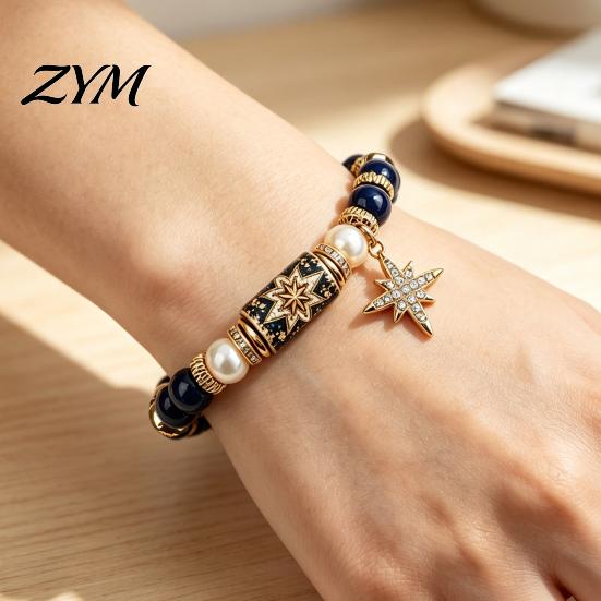 Elegant Retro Gold Spacer Beads Christmas Bracelets for Women, Beaded Charm Stretch Bracelet with Stretchy Bead Girls Card, Holiday Jewelry