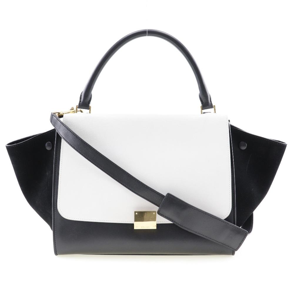 CELINE Trapeze Handbag 1695430TA medium Black / white Calfskin/Suede Women Used