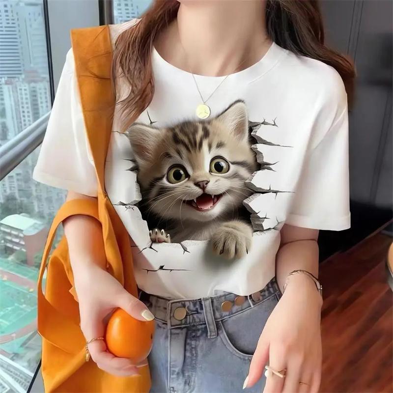Топ Женская футболка с милым принтом животных Женская футболка большого размера Популярная одежда Женская одежда Футболки с коротким рукавом Блузки Топы