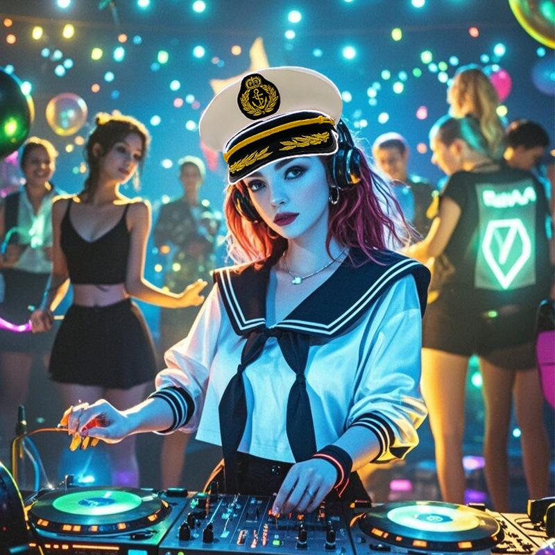 Темно-синяя матросская светодиодная светящаяся вышитая капитанская шляпа для фестивалей и выступлений