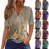 Women's T Shirt Tee Print Button Short Sleeve Tunic Daily Weekend Fashion Basic V- Neck Regular Top