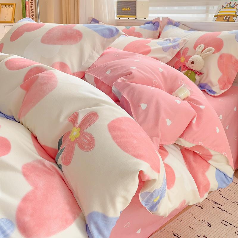 Thickened Skin-friendly Cotton Sheets Four-piece Quilt Cover Twill Sheets Cartoon Dormitory Three-piece Set