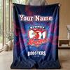 Sydney Roosters Custom Flannel Throw Blanket Print Your Name Text Soft Warm Blanket Holiday Present