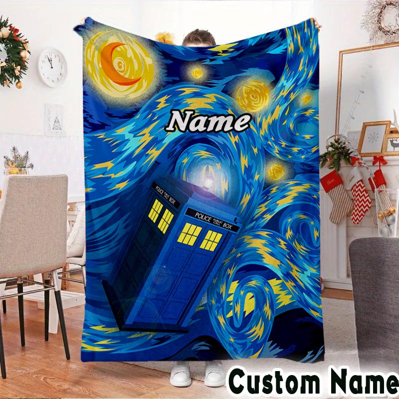 Custom NameThe Mysterious Phone Booth Blanket Flannel for Sofa, Indoor, Camping, Living Room, Office, Chair, And Bed Soft Birthday Christmas Gift