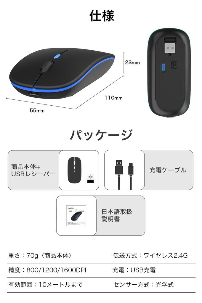 Wireless Mouse, Compact, Energy-Saving, Quiet Design, Durable, Portable, Optical, Silent, Scroll Wheel, Comfortable Fit, Rechargeable, Instruction