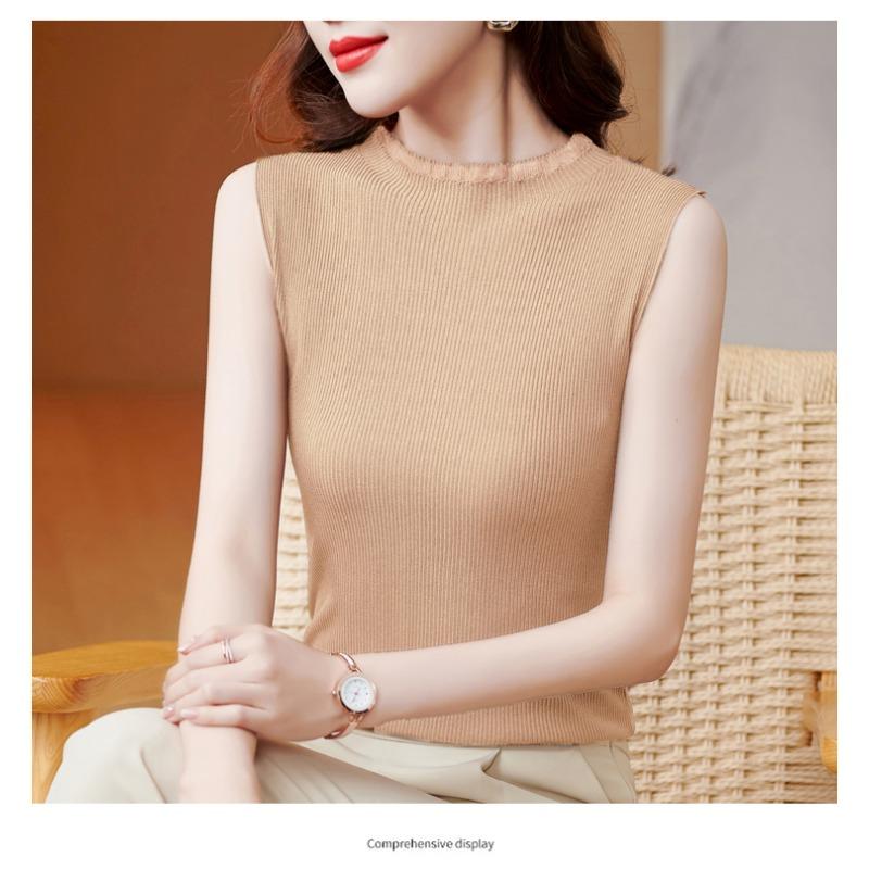 Летний вязаный свитер без рукавов с полуводолазкой, однотонный пуловер, внутренний и внешний топ, повседневный базовый жилет, женская облегающая однотонная одежда 2788