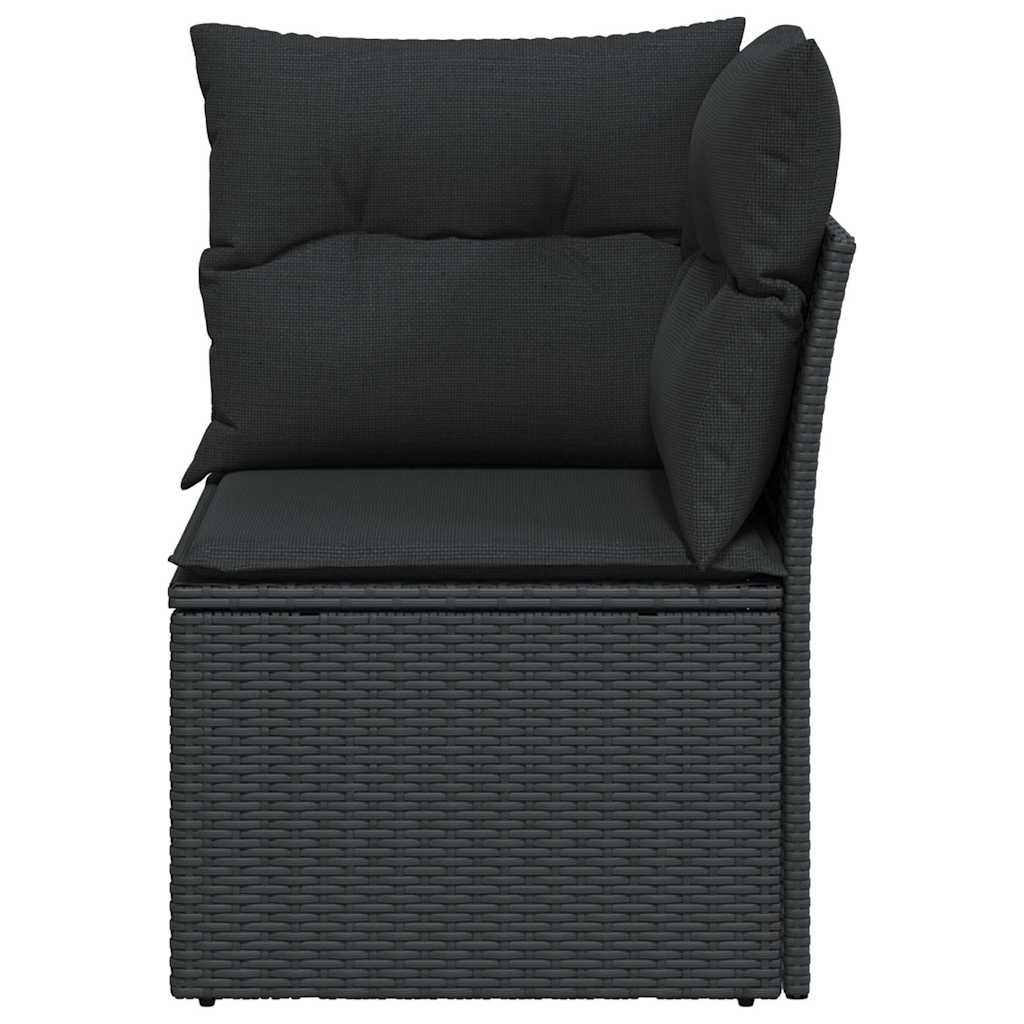 Garden Corner Sofa with Cushions Black Poly Rattan