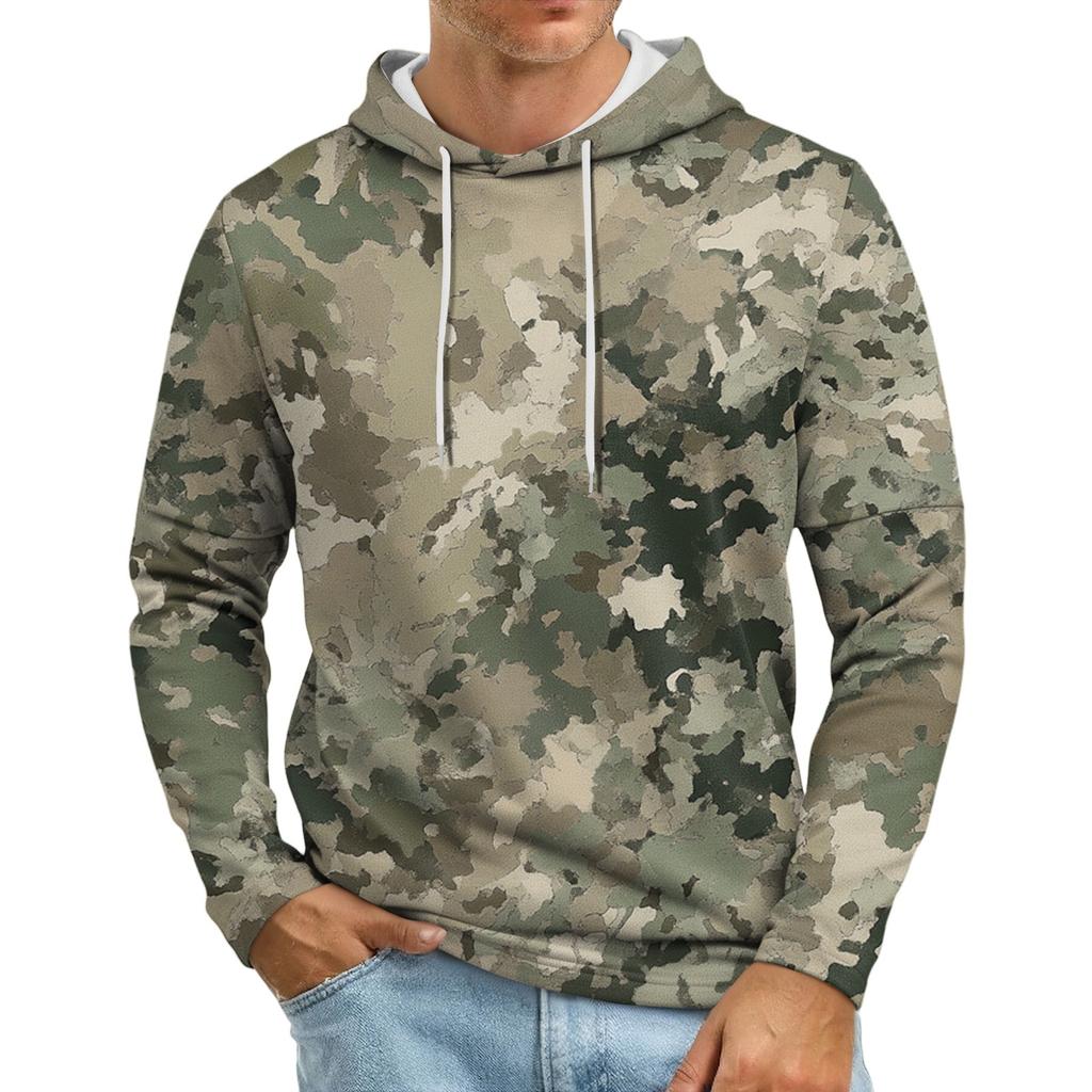 Мужская толстовка с капюшоном свободного кроя в стиле кэжуал с камуфляжным принтом