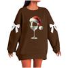Ladies' Christmas Printed Bow Round Neck Long Sleeved Loose Pullover Sweater Sweatshirt Top
