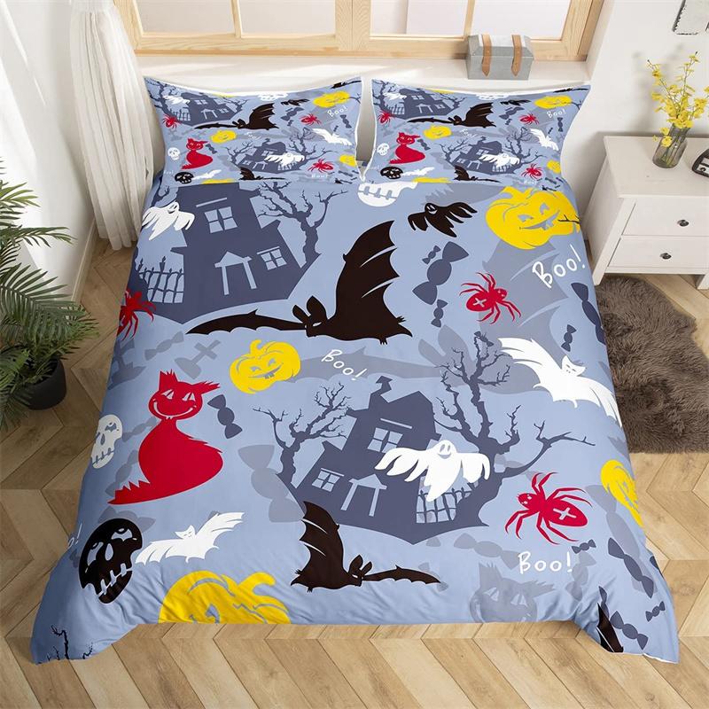 Cute Halloween Cat Duvet Cover Mystery Castle Bedding Collection For Kids Teen Microfiber Misty Forest Bat Quilt Cover Queen Bedclothes