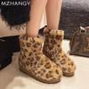 Меховые женские ботильоны с леопардовым принтом, зимние туфли на платформе, женская мода 2025 года, теплое платье, новые зимние короткие плюшевые сапоги Mujer Botas