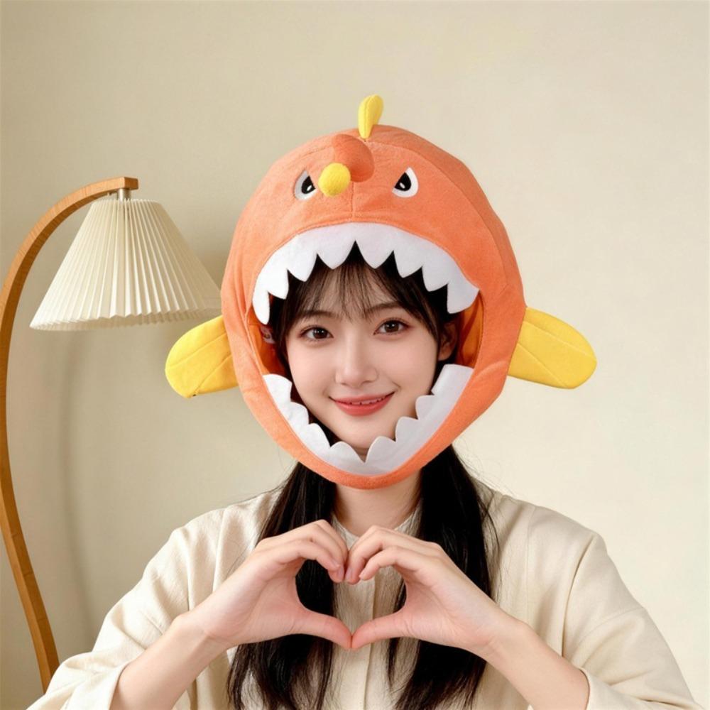 Soft Skin-friendly Plush Anglerfish Hat Open Mouth Fish Cosplay Cap Fish Headwear Birthday Holiday