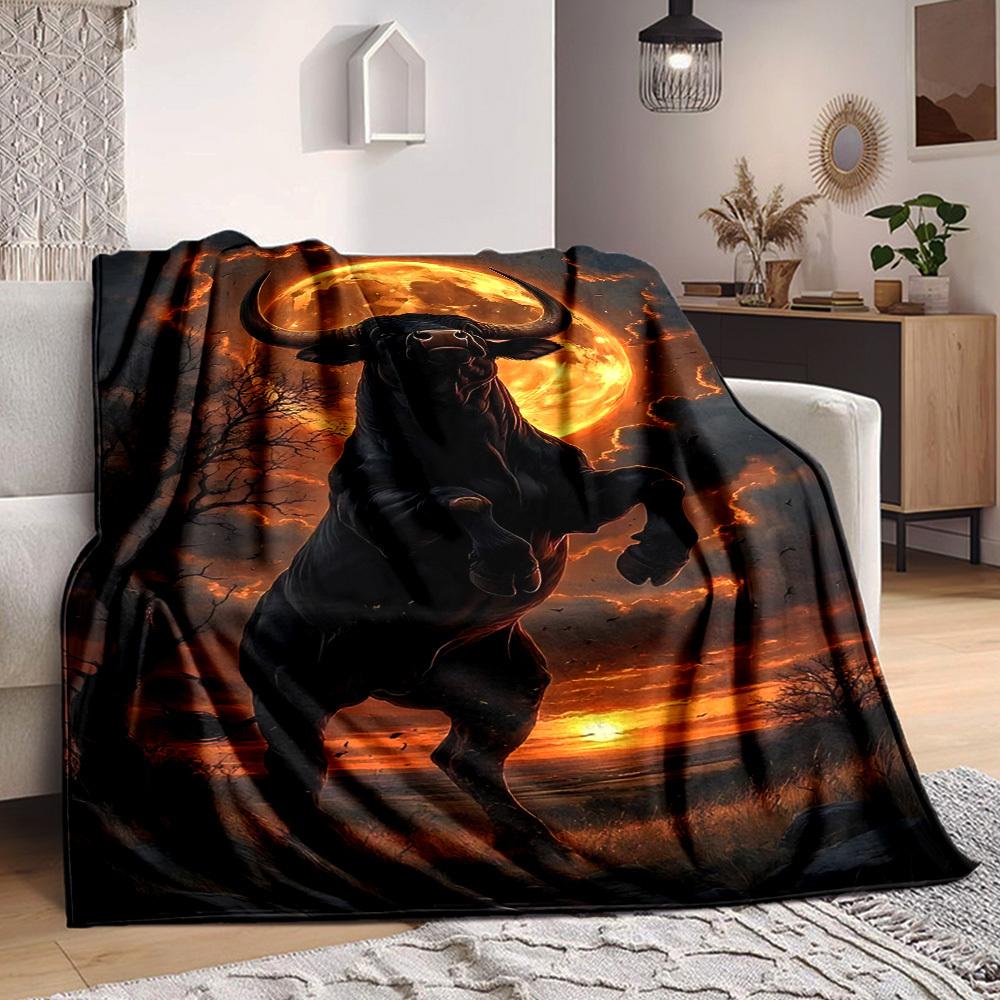 1pc Bull Statue Blanket - Lightweight Flannel Fleece with Digital Printing, Soft Warm for Sofa, Travel, Camping, Office yy251018322