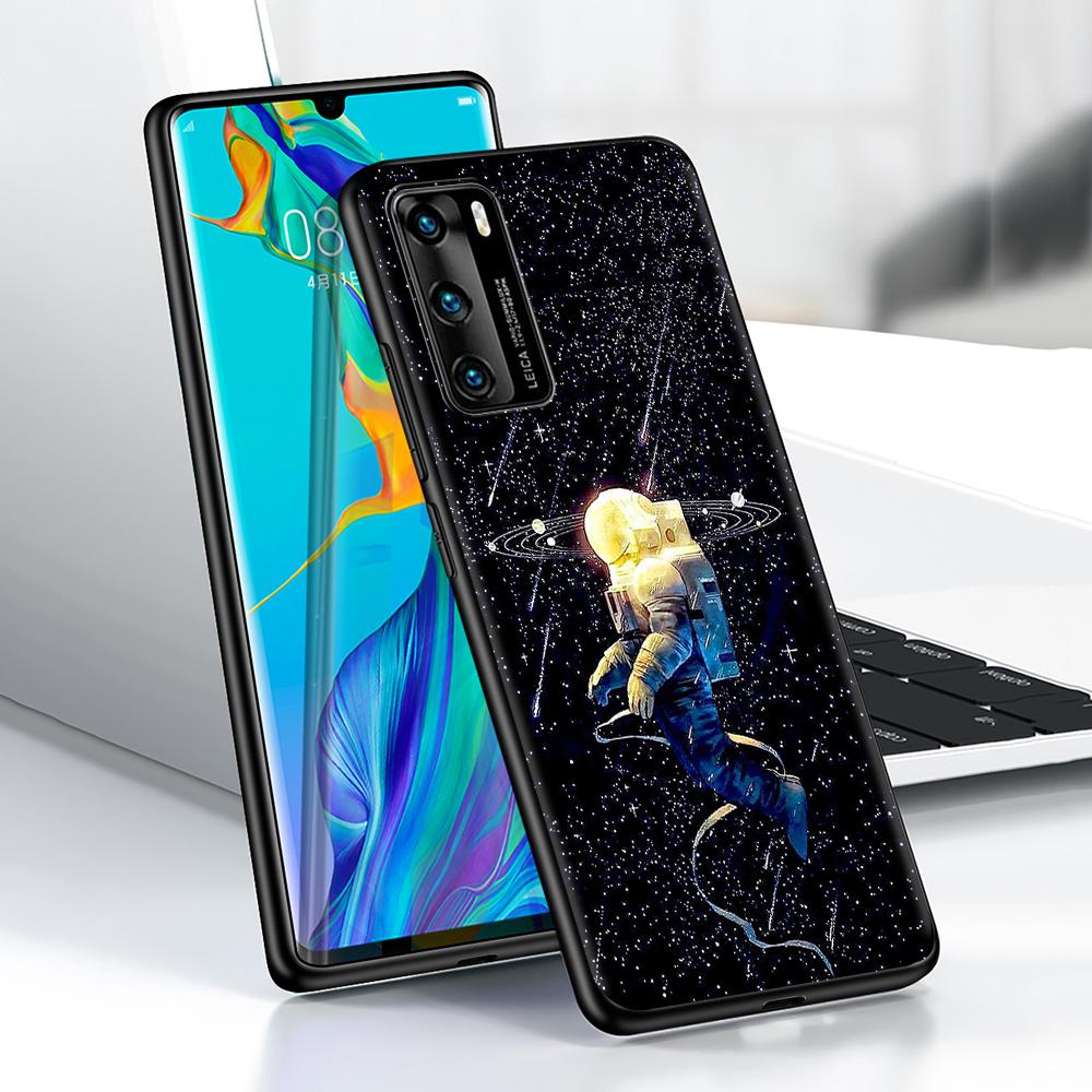Чехол с забавным космическим космонавтом для Huawei P30 P Smart Z P40 Lite E P20 Y6 Y7 Y9 Honor 8X Play 9A 50 20 Pro, черный мягкий чехол