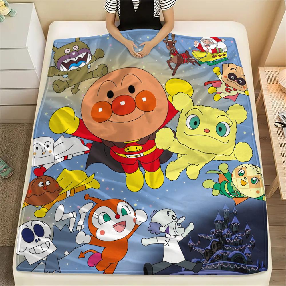 Anpanman Kawaii pattern Flannel Blanket, High quality Comfortable for All Seasons, Home Decor, Warmth and Comfort, Perfect for Gifts.