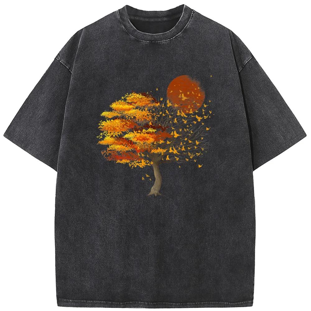 Футболка Outdoor Colorful Tree для мужчин/женщин, стираная, хлопковая, смешная, отбеленная, ретро, хип-хоп, отбеленная футболка