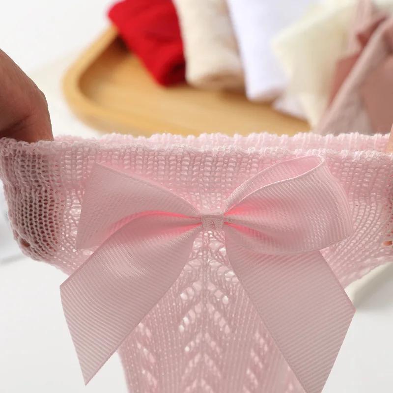 0-7Yrs Baby Girls Socks Toddlers Bow Long Sock Kids Knee High Soft Cotton Mesh Spanish Style Hollow Out Lace Baby Socks