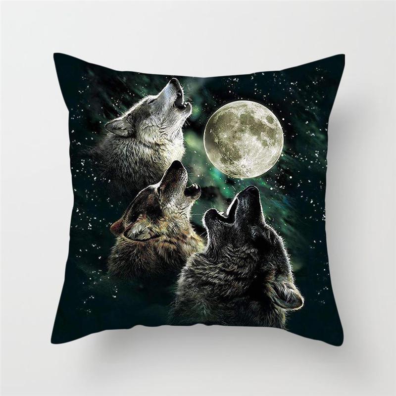 45x45cm Polyester Wildlife Print Cushion Cover Wolf King Photo Pillow Cover Home Sofa Decoration Pillowcase