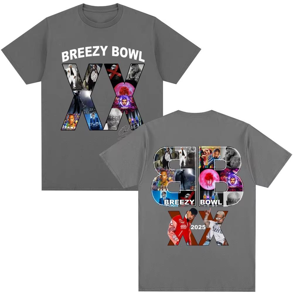 Chris Brown Breezy Bowl XX Tour 2025 T Shirt Album Men's Women Fashion Hip Hop T-shirt Oversized Cotton T Shirts Gift Streetwear