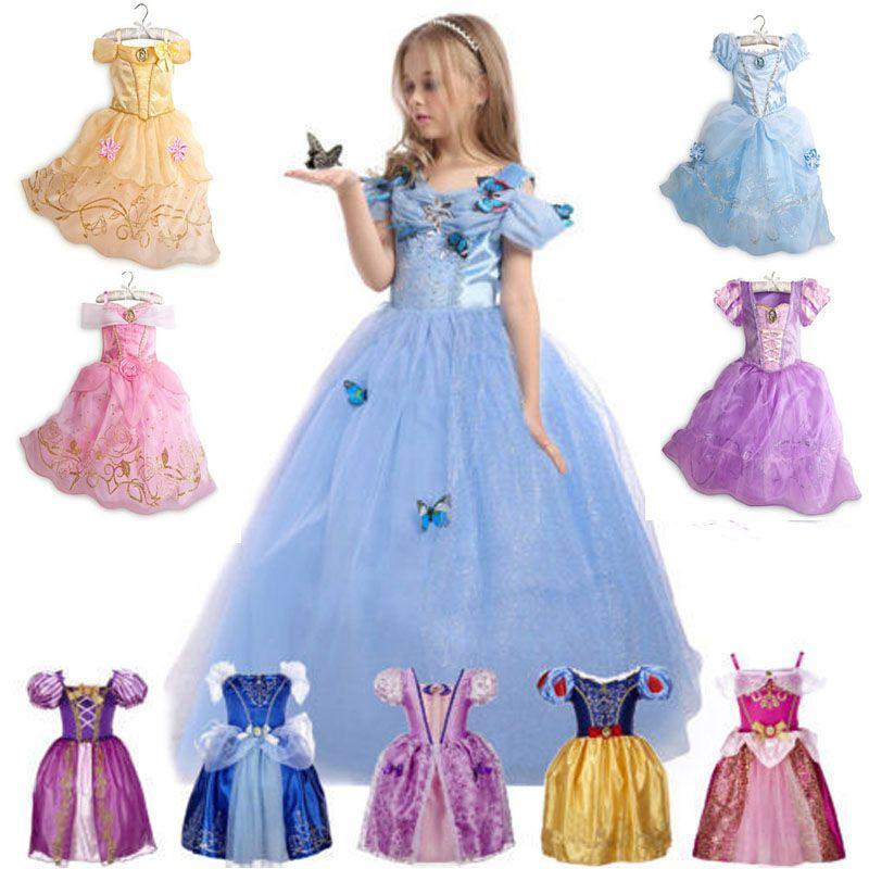 Элегантное детское платье принцессы для девочек для косплея Рапунцель Белль Золушки