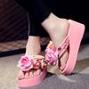 Fashion Platform Sandals 2024 Summer Fashion Women Flip Flops Wedge Beach Slides Flower Pearl Ladies Outside Thick Sole Bohemian Sandals