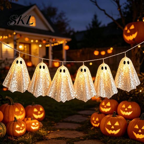 Halloween Themed Decorations Glowing Ghost Hanging Decor, Spooky Light Up Ornament for Party Scene, Indoor Outdoor Wall Window Decoration, Festive